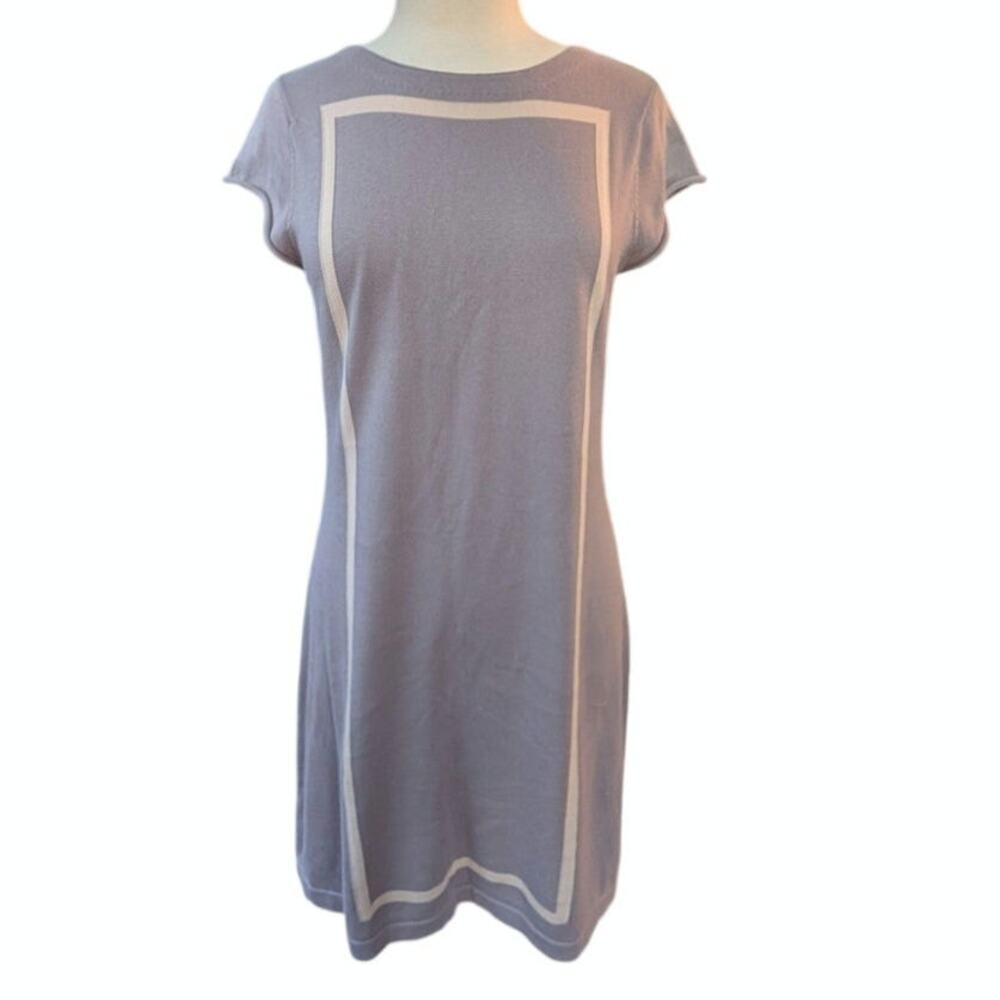 Vintage Heather B Cotton Knit Dress Lavender Gray Minimalist Scandinavian Size L